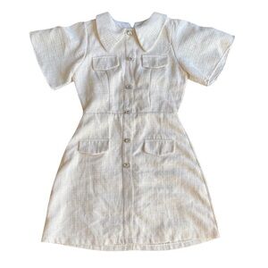 TWEED DRESS Short sleeve- collared neck- button up  - white- Elegant- Medium